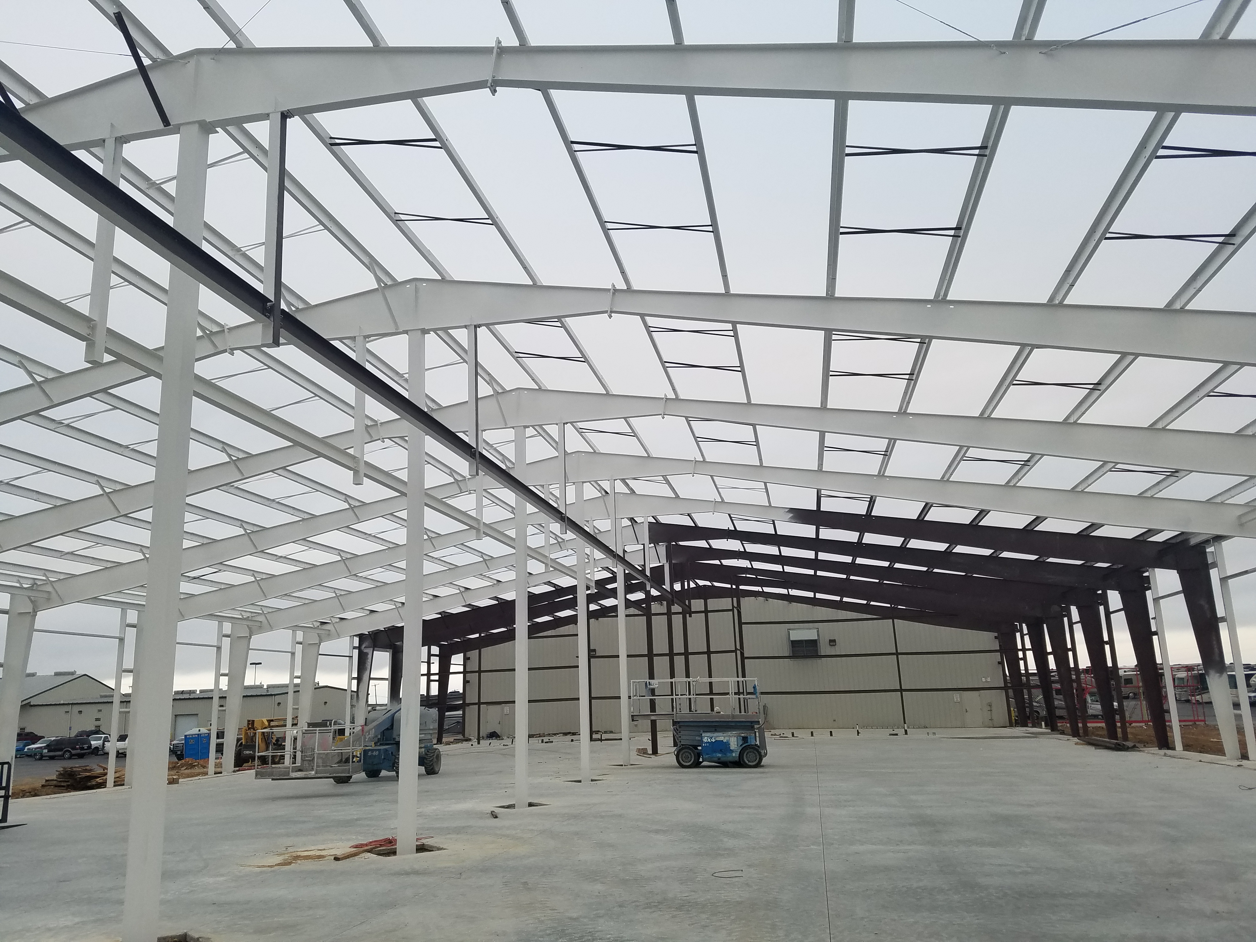 Interior roof framing at the RV facility in Alvarado, Texas