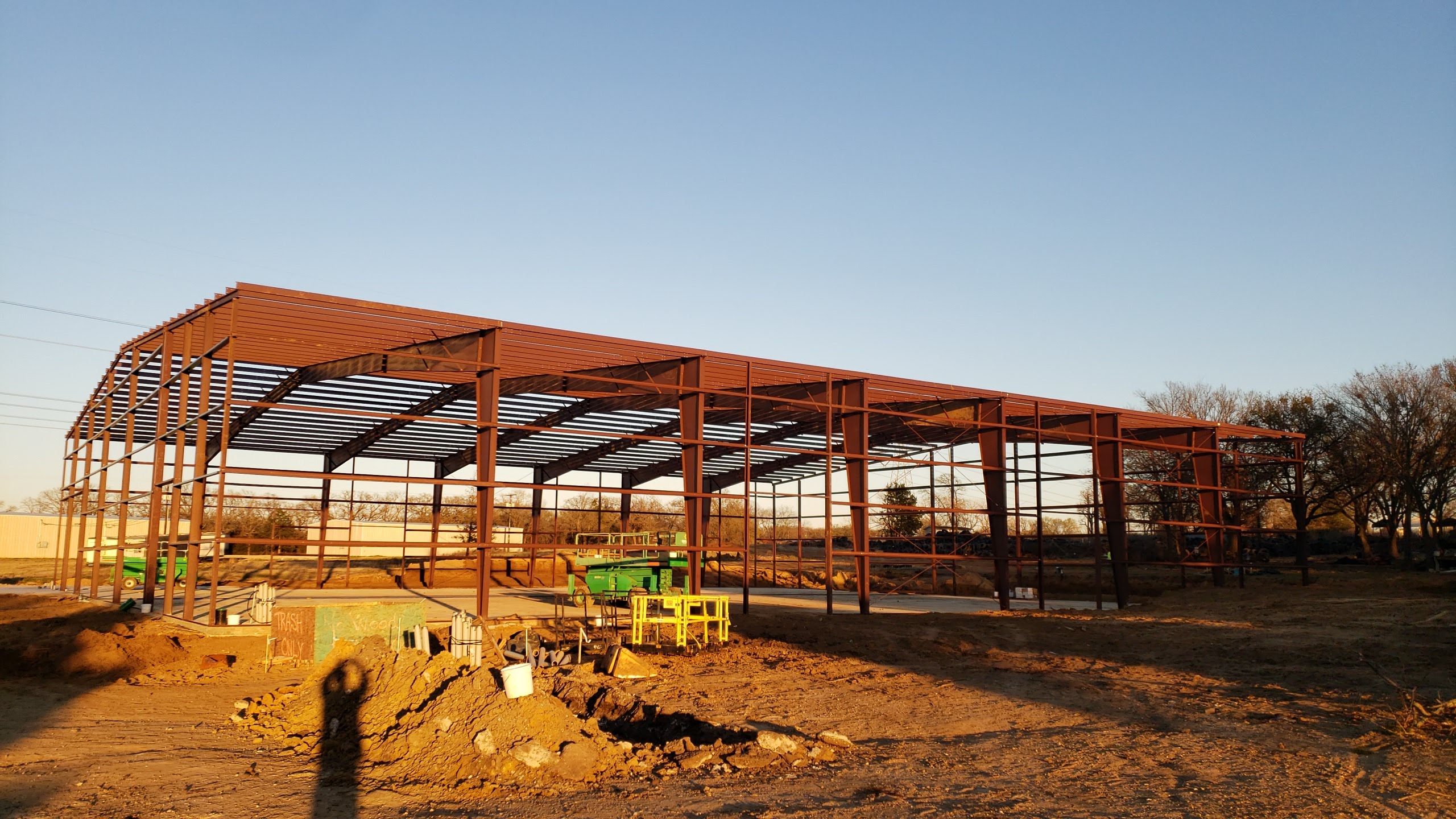Warehouse steel frame under construction in Rendon, Texas