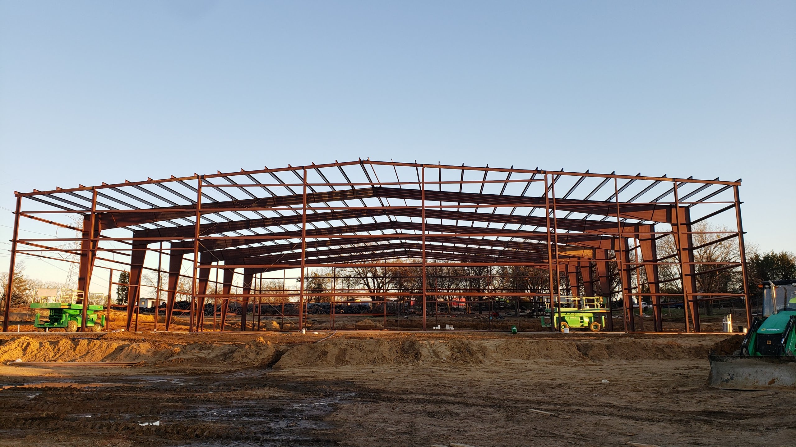 Wide view of the warehouse steel frame in Rendon, Texas