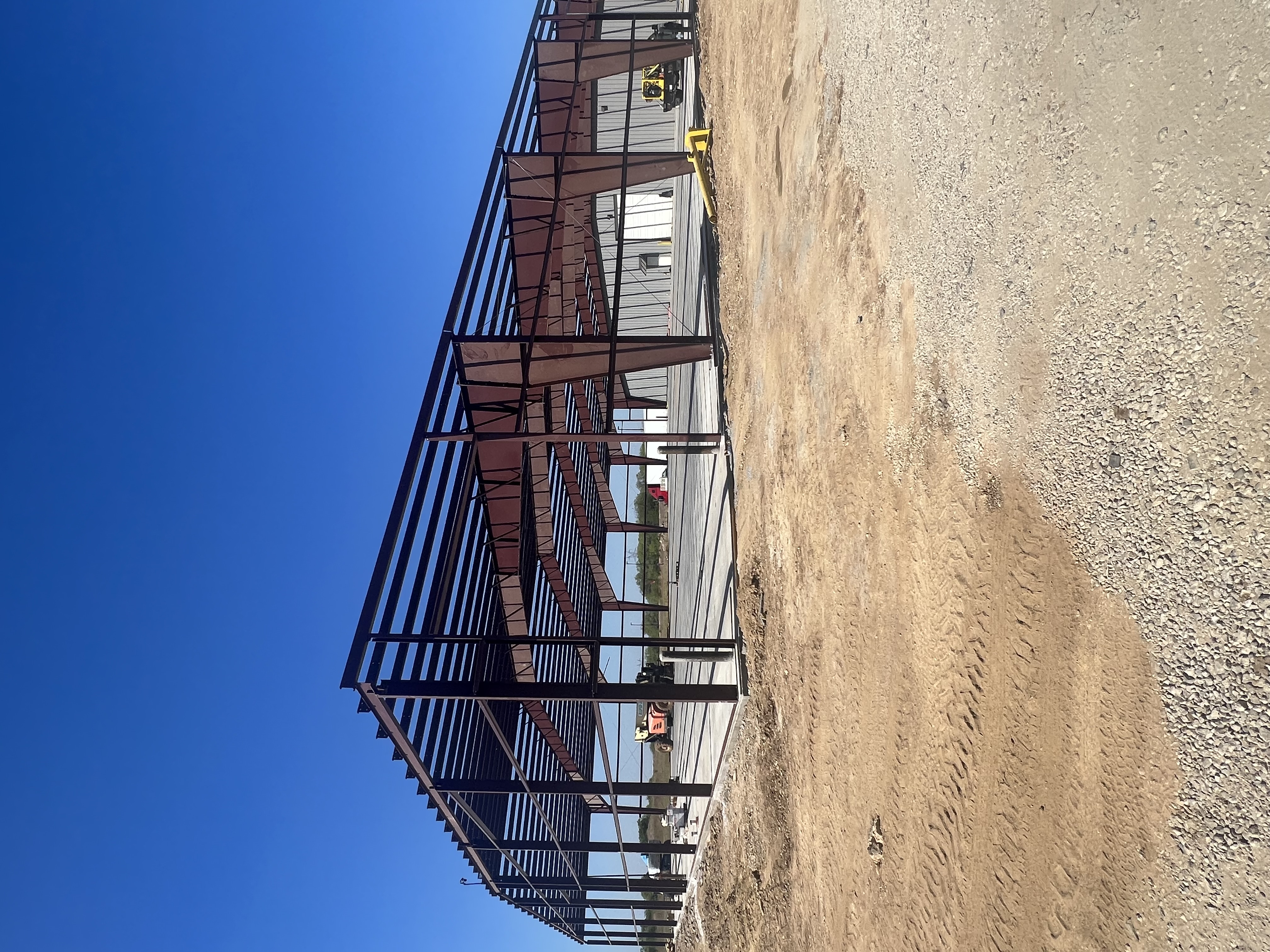 Second view of warehouse steel frame under construction in Argyle, Texas