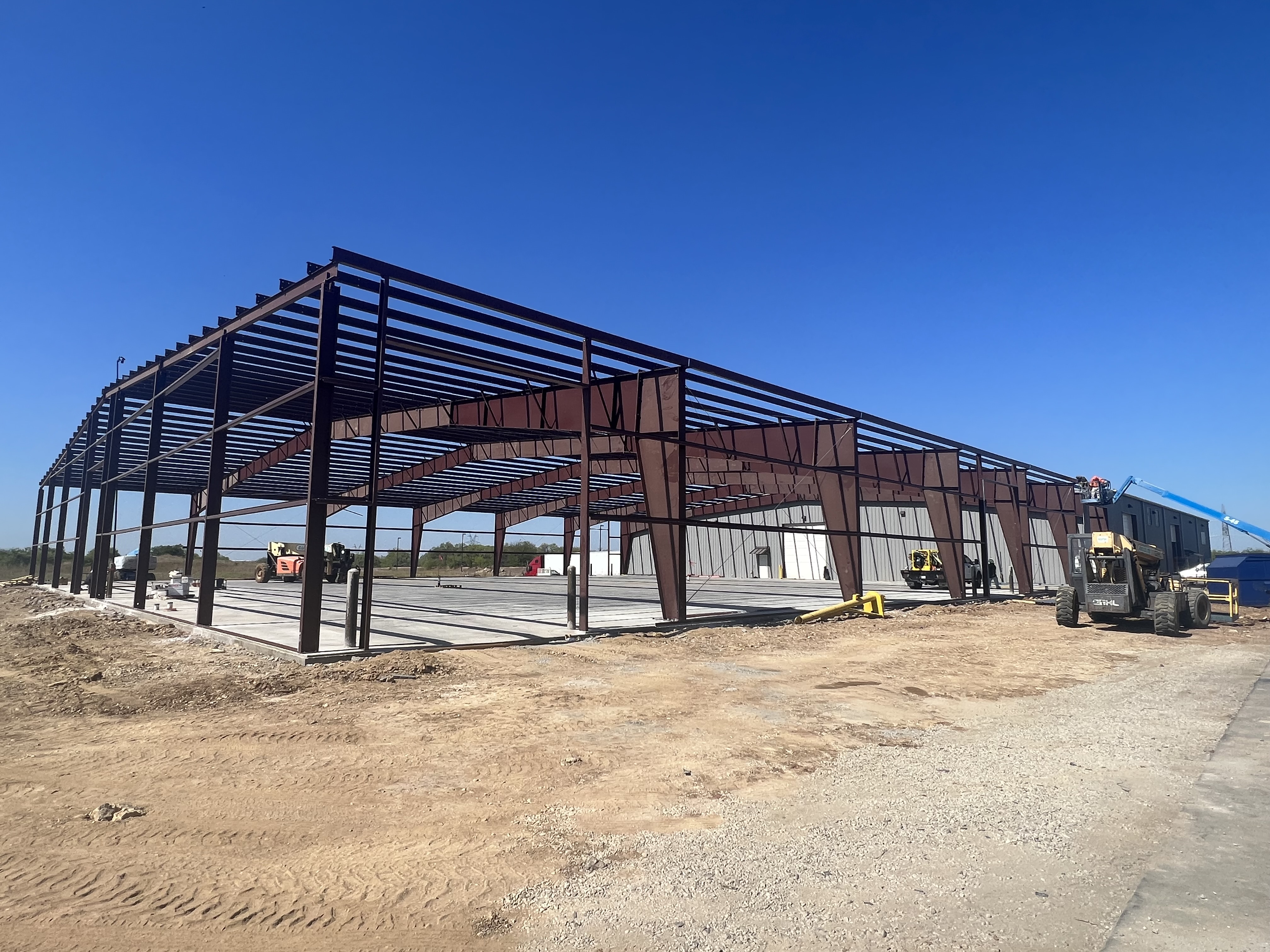 Warehouse steel frame under construction in Argyle, Texas