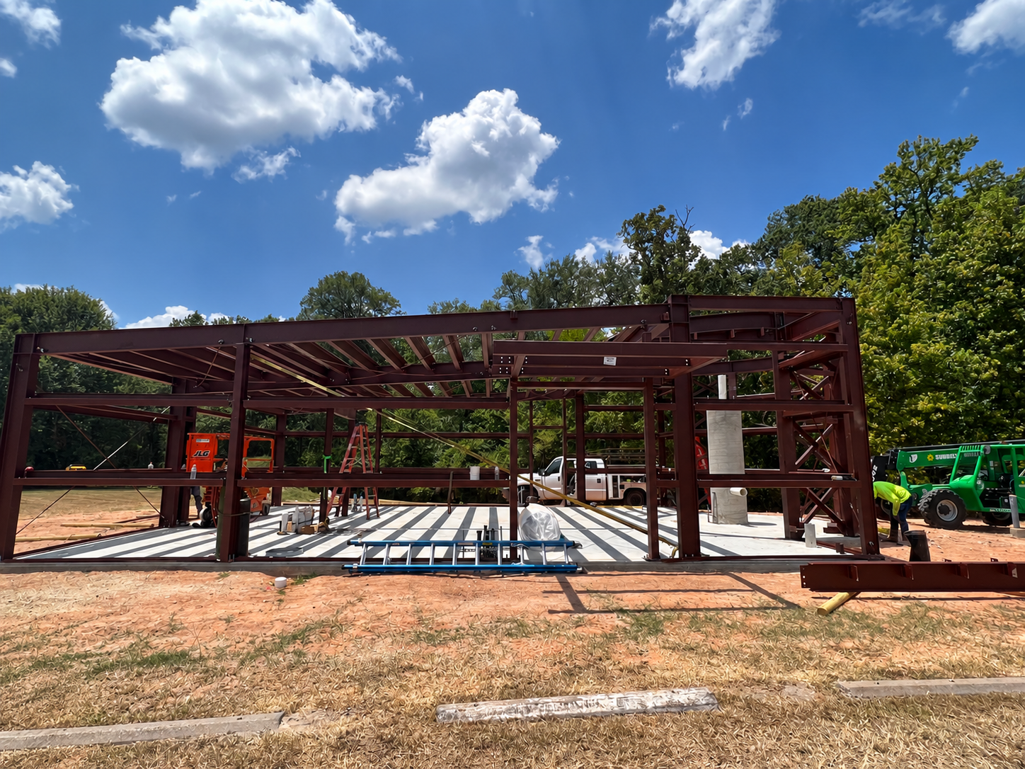 SHSU Observatory steel frame under construction in Huntsville, Texas, with finger removed from the foreground